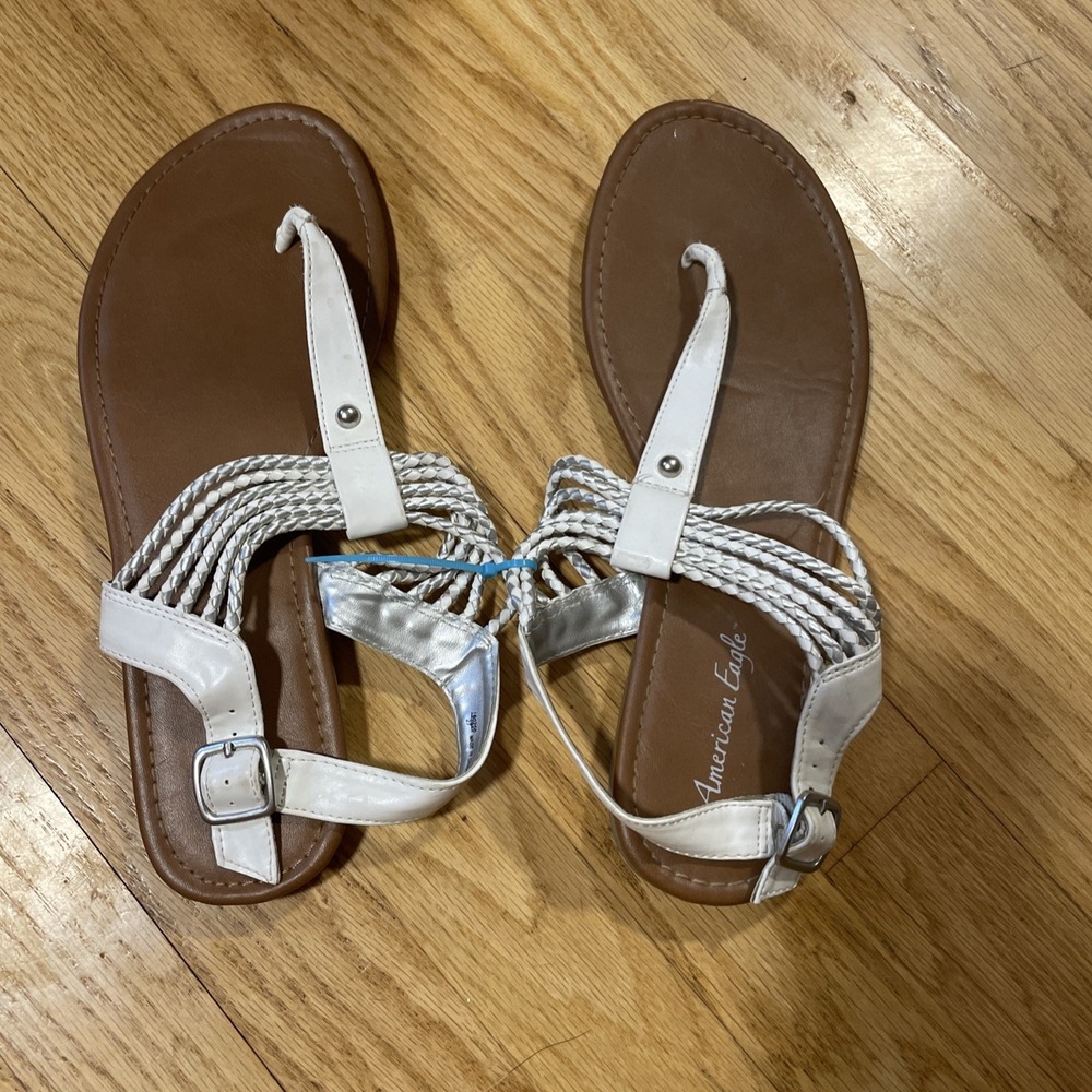 American Eagle White Braided Strappy Buckle Women's Sandals Size 11